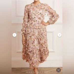 Needle & Thread Floral Midi Dress - Pink and Cream